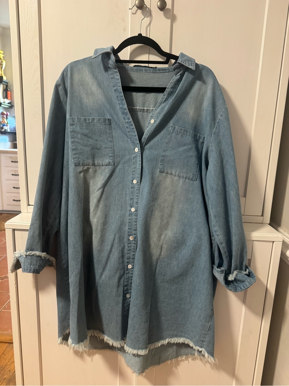 Light Blue Denim Button-Up Shirt Dress -